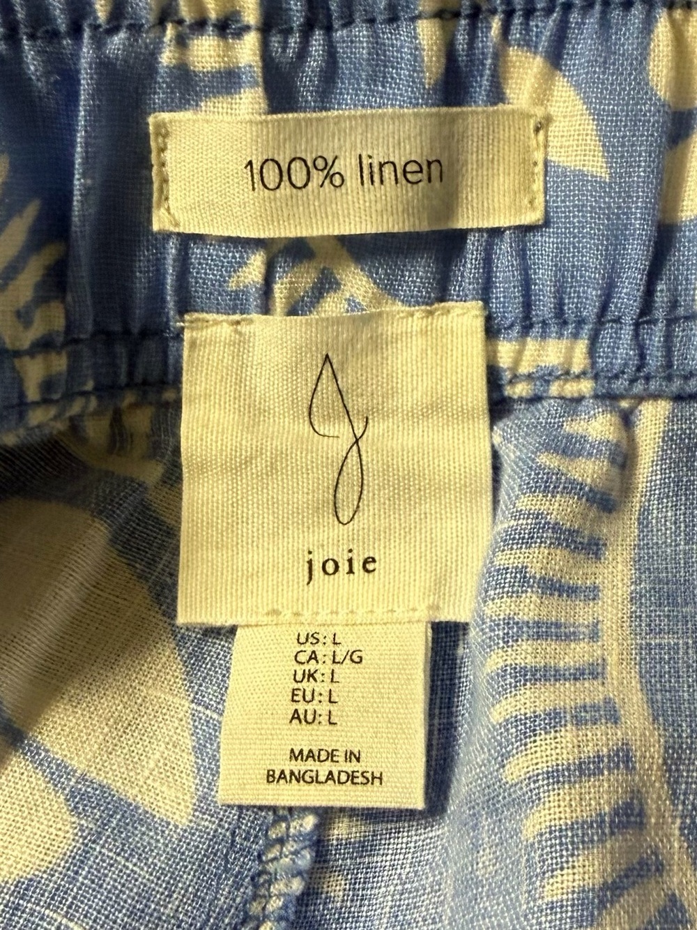 Joie Blue & White 100% Linen Floral Paisley Pants Size Large - Picture 6 of 6